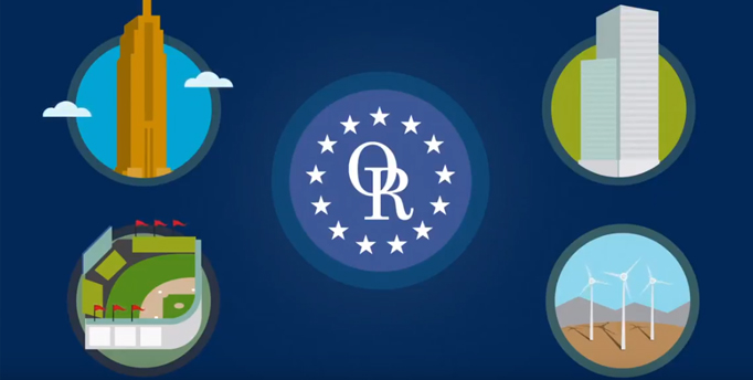 ORT logo with images of buildings, wind turbines, and a stadium.