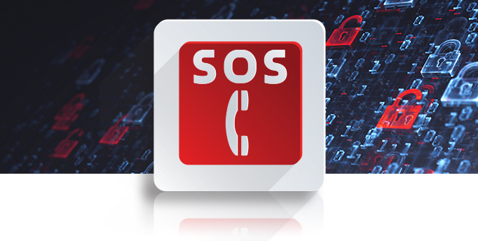 an image of a red sign with a phone with the text "SOS"